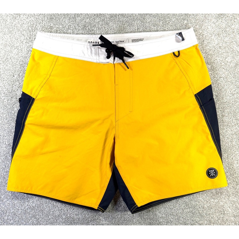 Roark The Boatman Mens Yellow Navy Colorblock Surf Board Shorts Size 31 NWT